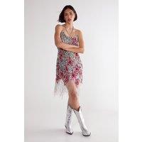 Star Lightening Bolt Embellished Tassel Hem Mini Dress