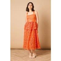 Oasis Women's Cross Strap Tiered Lace Midi Dress in Orange | Size: 10