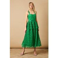 Oasis Women's Cross Strap Tiered Lace Midi Dress in Green | Size: 12