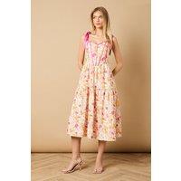 Oasis Women's Corset Detail Bow Tie Strap Midi Dress in Ivory | Size: 12