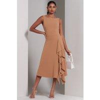 Jolie Moi Women's Haylen Frill Detail Midi Dress in Tan | Size: 10