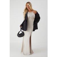 MissPap Women's Halter Neck Split Hem Maxi Dress in Champagne | Size: 14