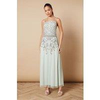 Oasis Women's Hand Embellished Occasion Square Neck Maxi Dress in Sage | Size: 10