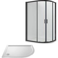 Balterley Ruwa Offset RH Quadrant: Door, Panel, Tray, 1200 x 800 mm Black/White in Black