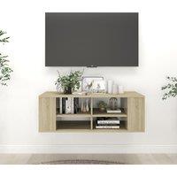 Berkfield Home Wall-Mounted TV Cabinet Sonoma Oak 102x35x35 cm Engineered Wood in Brown | Size: 102 x 35 x 35 cm