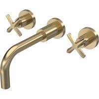 Balterley Connect Wall Mount 3 TH Basin Mixer Tap, Curved Spout - Brushed Brass in Metallics