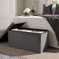 OHS Folding Ottoman Storage Box Footstool Tub Space Saving Velvet Seat in Charcoal