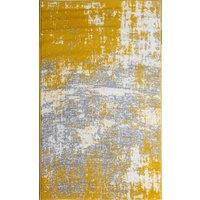 Kukoon Yellow Ochre Grey Distressed Abstract Living Area Rug | Size: 60 cm x 240 cm