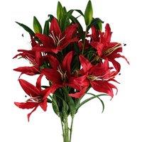 Pegdev Pack of 6 Red Lily Stems 100cm with 18 Silk Flowers