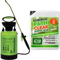ProKleen 3L Pump Pressure Garden Sprayer & Path Clear Acetic Acid 5L in Green