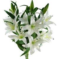 Pegdev Pack of 6 White Lily Stems 100cm with 18 Silk Flowers