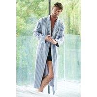 British Boxers Men's 'Westwood' Pebble Stripe Brushed Cotton Dressing Gown in Light Grey | Size: Medium