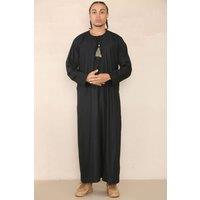 Thobez Men's Omani Eid Thobe Jubba With Tassel in Black | Size: 56R