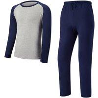 MODISHION Men's Fashion Long Sleeve Contrast Colour Pyjama Set in Navy | Size: 2XL
