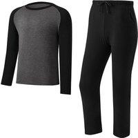 MODISHION Men's Fashion Long Sleeve Contrast Colour Pyjama Set in Black | Size: 2XL