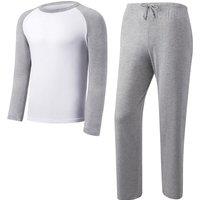 MODISHION Men's Fashion Long Sleeve Contrast Colour Pyjama Set in Light Grey | Size: 2XL