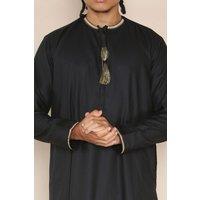 Thobez Men's Islamic Eid Thobe Jubba with Tassel in Black | Size: 52R