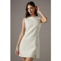 Coast Women's Sequin Boucle Shift Dress With Bows in Ivory | Size: 12