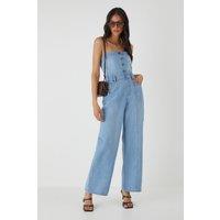 Denim Button Front Bandeau Jumpsuit