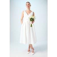 V Neck Bow Detail Full Skirted Midi Wedding Dress