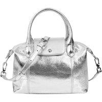 House of Leather Women's Womens Real Leather Handbag Small Top-Handle Tote Style Quinn White in Silver