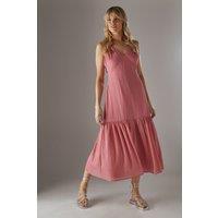 Warehouse Women's Check Organza High Apex Strappy Midi Dress in Pink | Size: 8