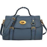 Womens Real Leather Handbag Classic Satchel Top-Handle Style Greta Blue