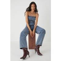 Bandeau Button Up Denim Jumpsuit