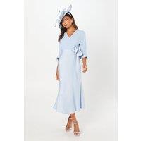 Coast Women's Ruffle Sleeve Satin Back Crepe Wrap Dress in Pale Blue | Size: 8