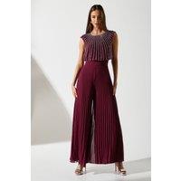 Party Diamante Chiffon Pleated Jumpsuit