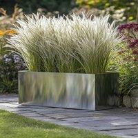 Woven Wood 100cm Zinc Galvanised Brushed Silver Trough Planter