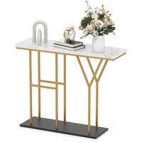 Costway 100 CM Console Table 2-Tier Faux Marble Entryway Table in White