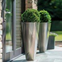 Woven Wood 90cm Zinc Silver Tall Tapered Square Planter