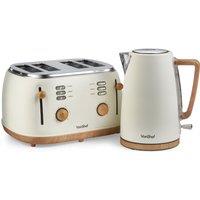 VonShef Fika Cream Rapid Boil 1.7L Kettle & 4 Slice Wide Slot Toaster Set in Beige