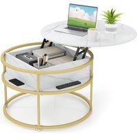 Costway Lift Top Coffee Table 80cm Round Center Table with Side Shelves in White