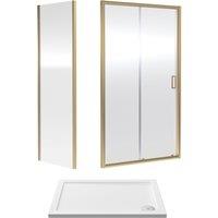 Balterley Ruwa Sliding Shower Suite: 6mm Glass Tray Door Panel, 1000x700mm Brass in Metallics