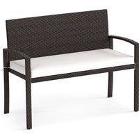 Costway Patio Rattan Loveseat Wicker 2-Seat Bench w/Soft Seat Cushion in White