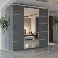 Sliding Wardrobes 4U Modern Sliding Wardrobe with LED Light W150cm x H217cm x D62cm in Grey