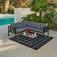 Home Detail Tara Black L-Shape Garden Sofa Set with Grey Cushions