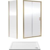 Balterley Ruwa Sliding Shower Suite: 6mm Glass Tray Door Panel 1200x700mm Brass in Metallics