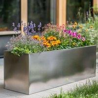 Woven Wood 75cm Zinc Galvanised Silver Trough Planter