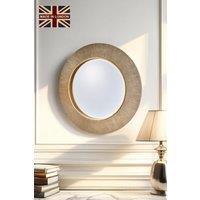 Large Round Gold Ribbed Mirror Bevelled