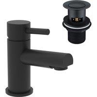 Nes Home Matt Black Bathroom Basin Single Lever Mixer Tap & Waste