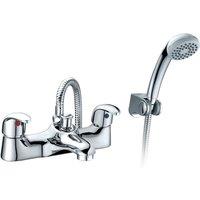 Nes Home Deck Mounted Bath Filler Shower Mixer Slider Rail & Handset Kit in Silver