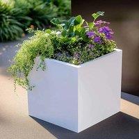 Woven Wood 40cm Zinc Galvanised Matte White Square Planter
