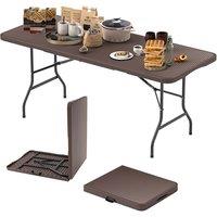 Costway 180 cm Portable Folding Table Fold-in-Half Dining Table Camping Table in Brown