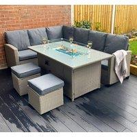Outdoor Living The Conwy 8 Seat Corner Gas Firepit Rattan Dining Set in Grey