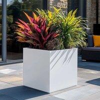 Woven Wood 50cm Zinc Galvanised Matte White Square Planter