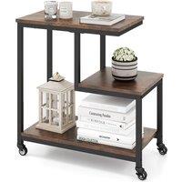 Costway G-shaped Side Table 3-Tier Mobile End Table w/Open Shelves in Brown