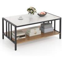 Gymax 2-Tier Coffee Table Rectangular Center Table With Storage Shelf-White in White